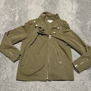 Evereve Moto Sweatshirt Womens Small Green French Terry Zip